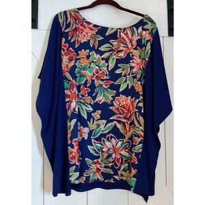 VTG - Bob Mackie - Wearable Art Blue Top with Flower Print Design Size 2X